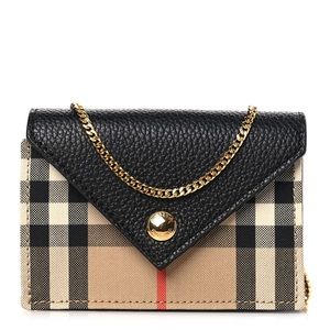 Burberry Jade Snap Card Holder Nova Check Black Leather $490 Wallet on Chain